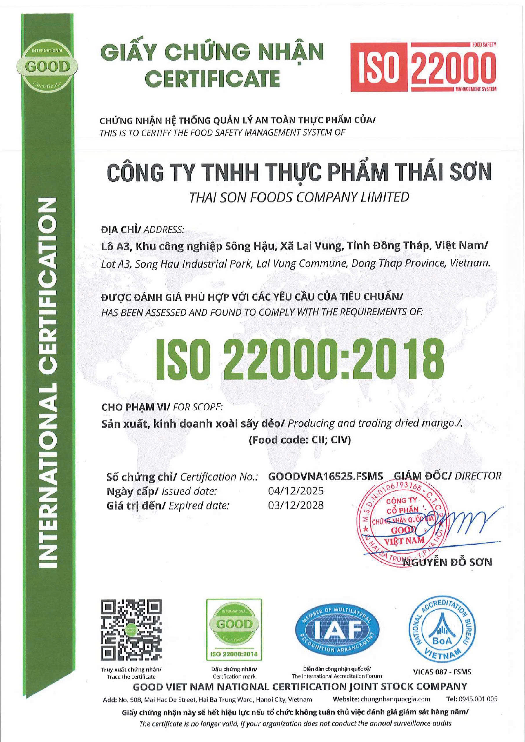 ISO 22000 Certificate
